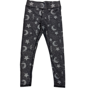 New Terez Leggings Silver Gray Lightning Moon Stars Women L Metal Glam Active